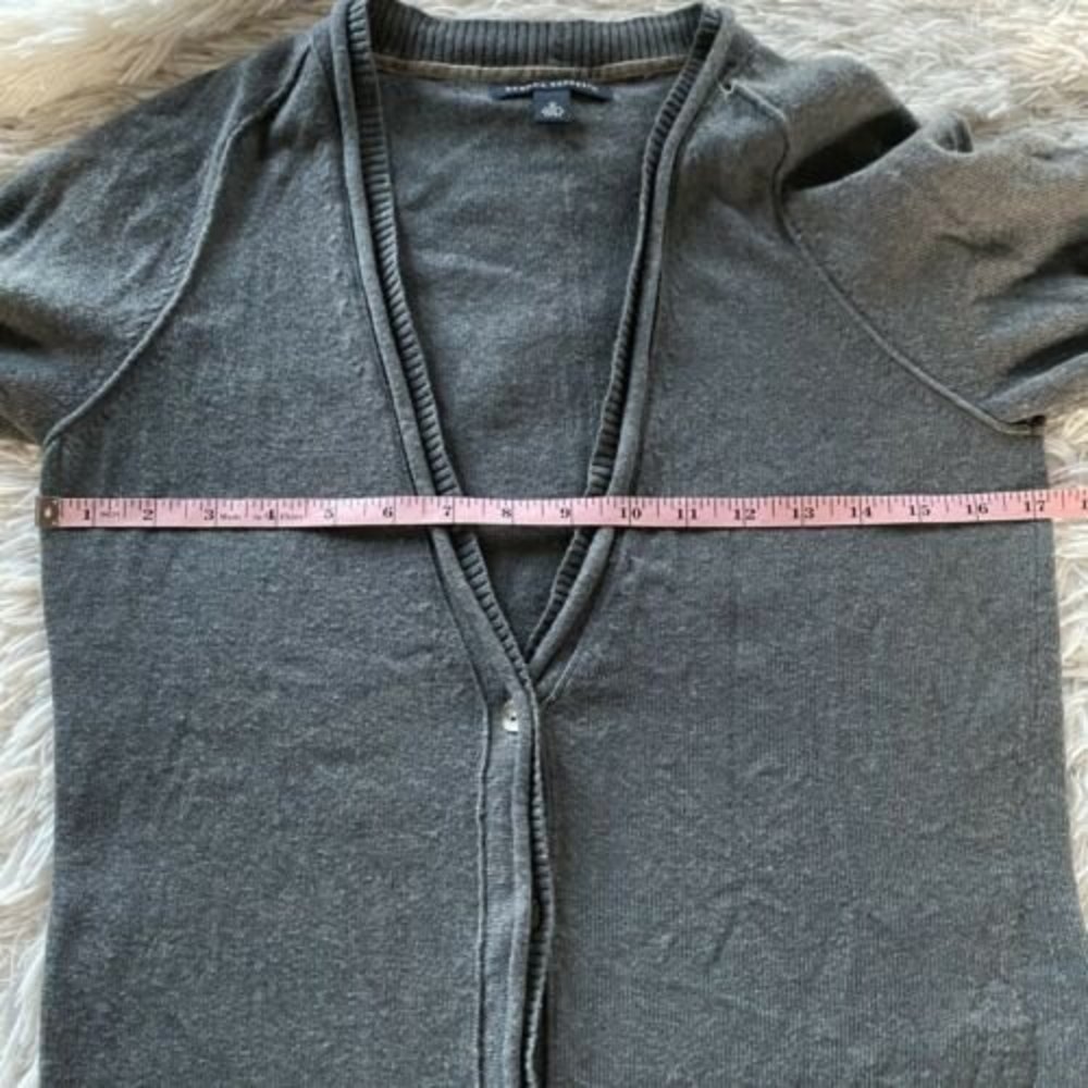 Banana Republic Wool Cashmere Blend Cardigan Pockets Grey Longline academia - Picture 8 of 10